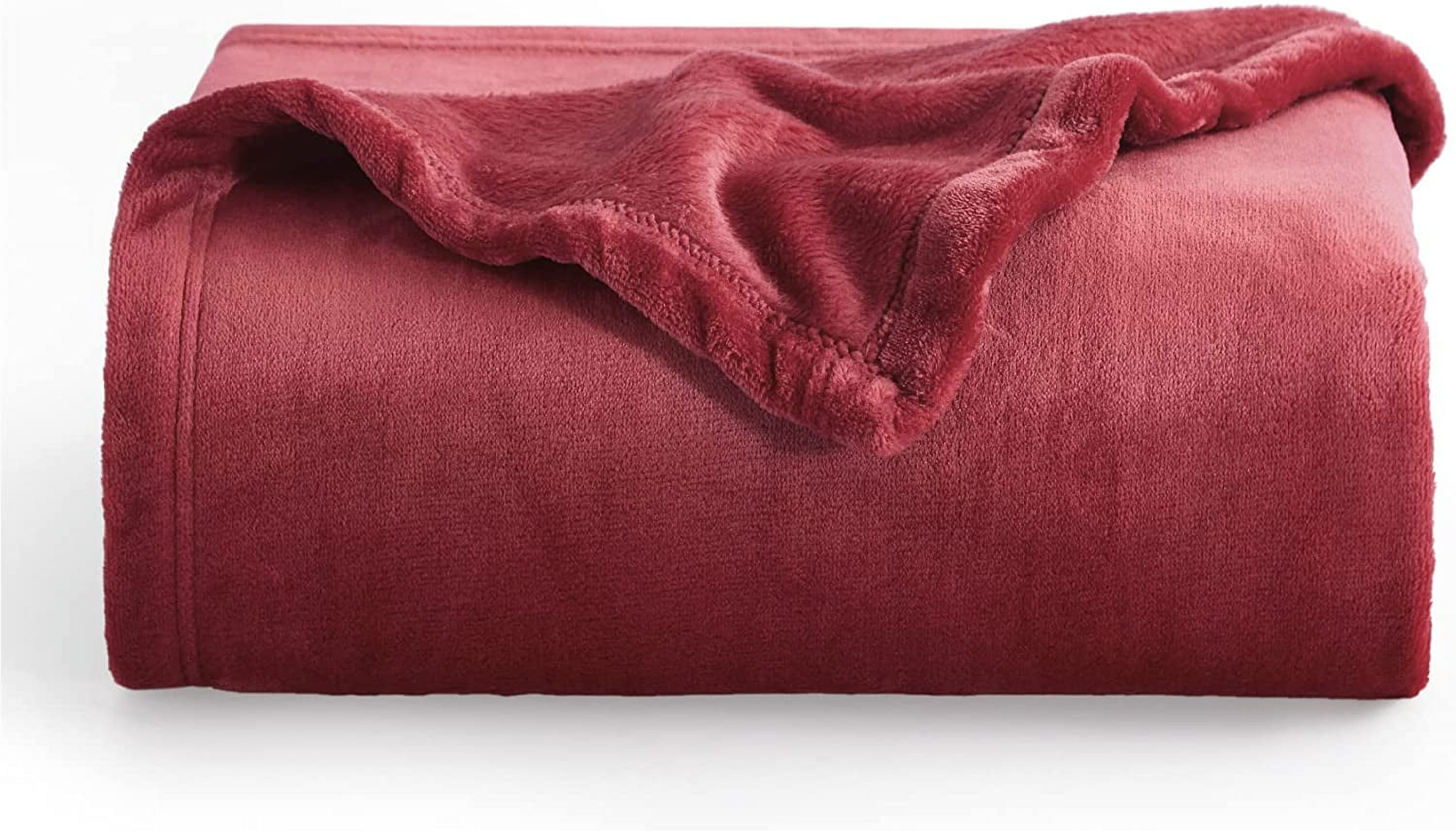 Bedsure Burgundy Red Fleece Blanket Throw Blanket 300Gsm Soft Cozy