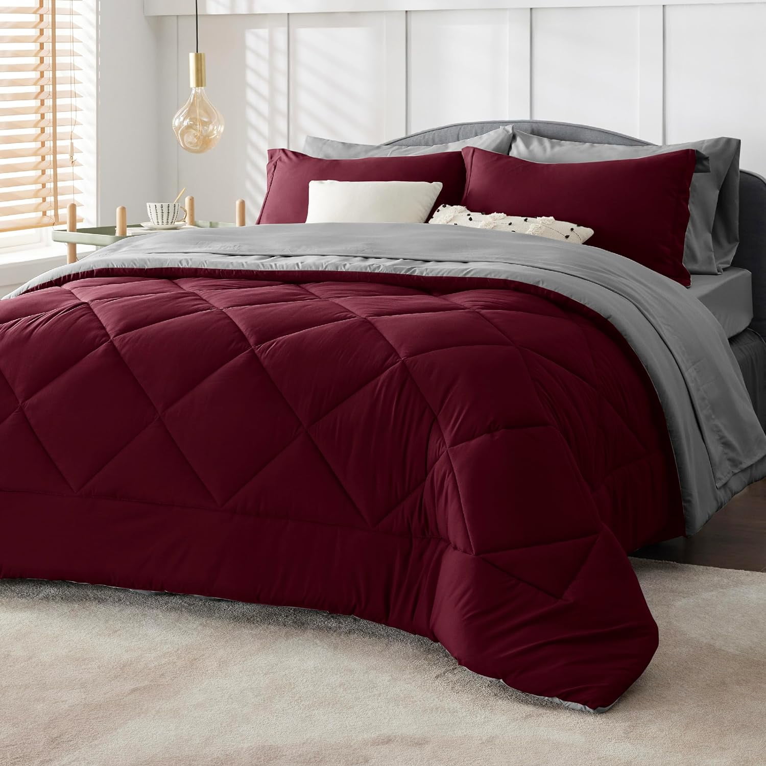 Cozy Comfort Burgundy Twin Comforter Set 5 Pieces Reversible Twin Bed
