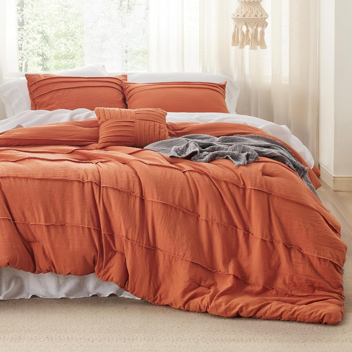 Bedsure Burnt Orange King Comforter Set 4 Pc AllSeason Bedding, 1 Comforter, 2 Pillowcases