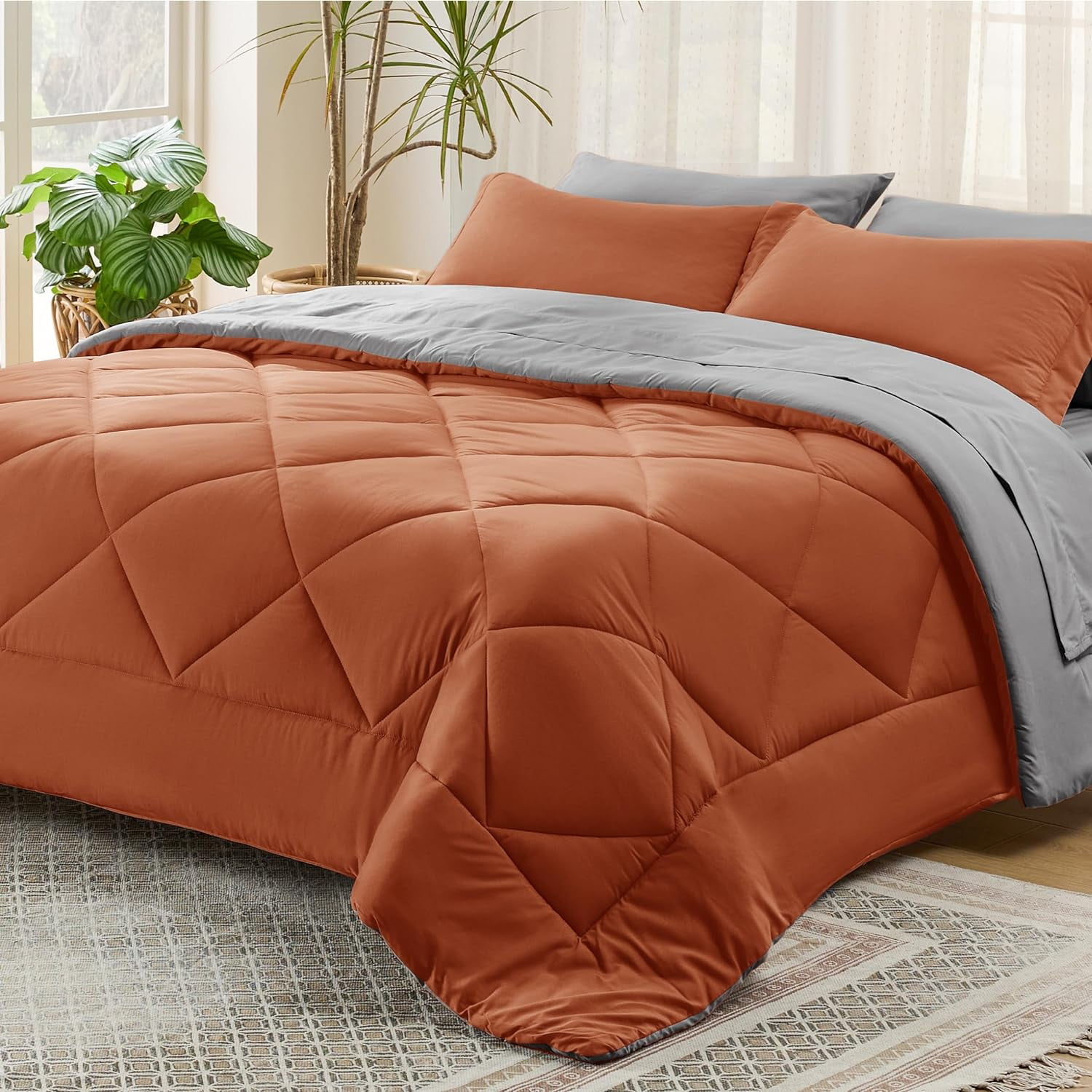 Cozy Comfort Burnt Orange King Size Comforter Set 7 Pieces Reversible