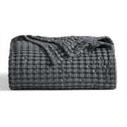 Bedsure Cooling Cotton Waffle Breathable Rayon Derived from Bamboo King Blanket,Dark Grey,104x90 inches