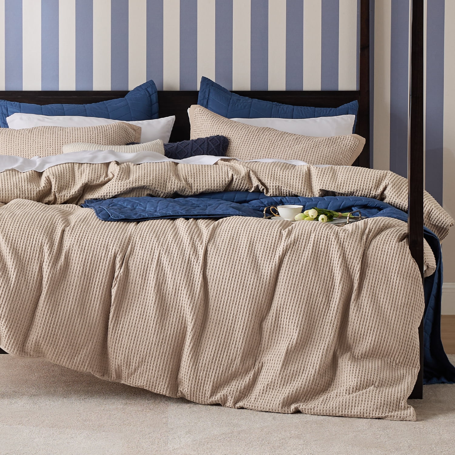 "Bedsure Textured Cotton Duvet Cover Set Breathable Waffle Weave, All