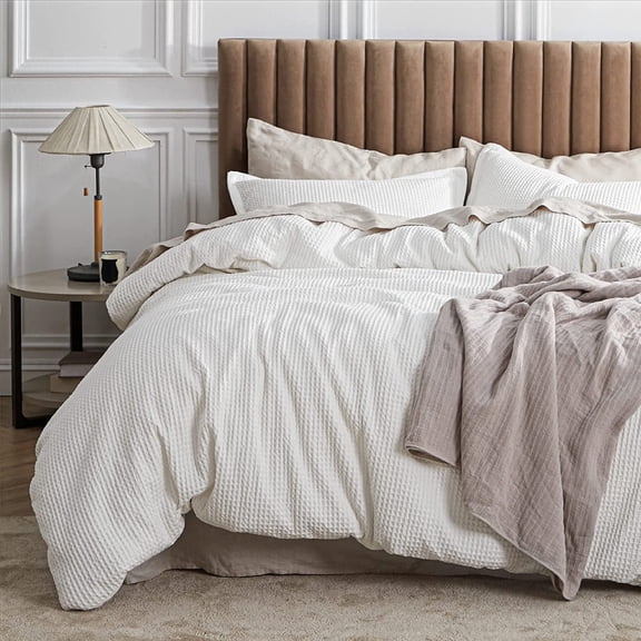 U by Bedsure Cotton Duvet Cover Queen - 100% Cotton Waffle Weave Coconut White Duvet Cover, Soft and Breathable Queen Duvet Cover Set for All Season (Queen, 90"x90")