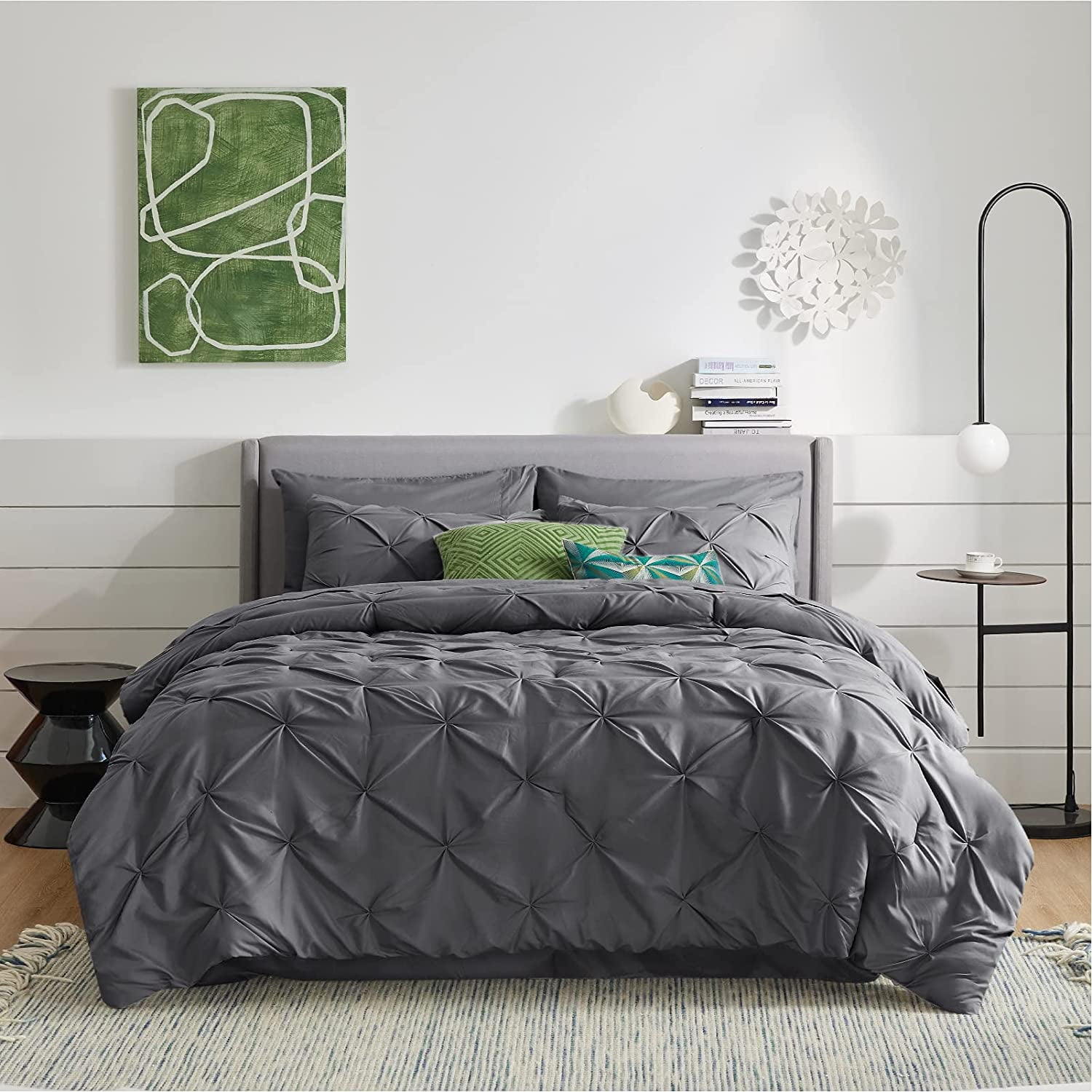 Maple&Stone Queen Comforter Set 7 Pieces Pinch Pleat Bed in A Bag, Grey  Comforter Queen Sets Pintuck with Comforter Sheets Pillowcases & Shams,  Gray