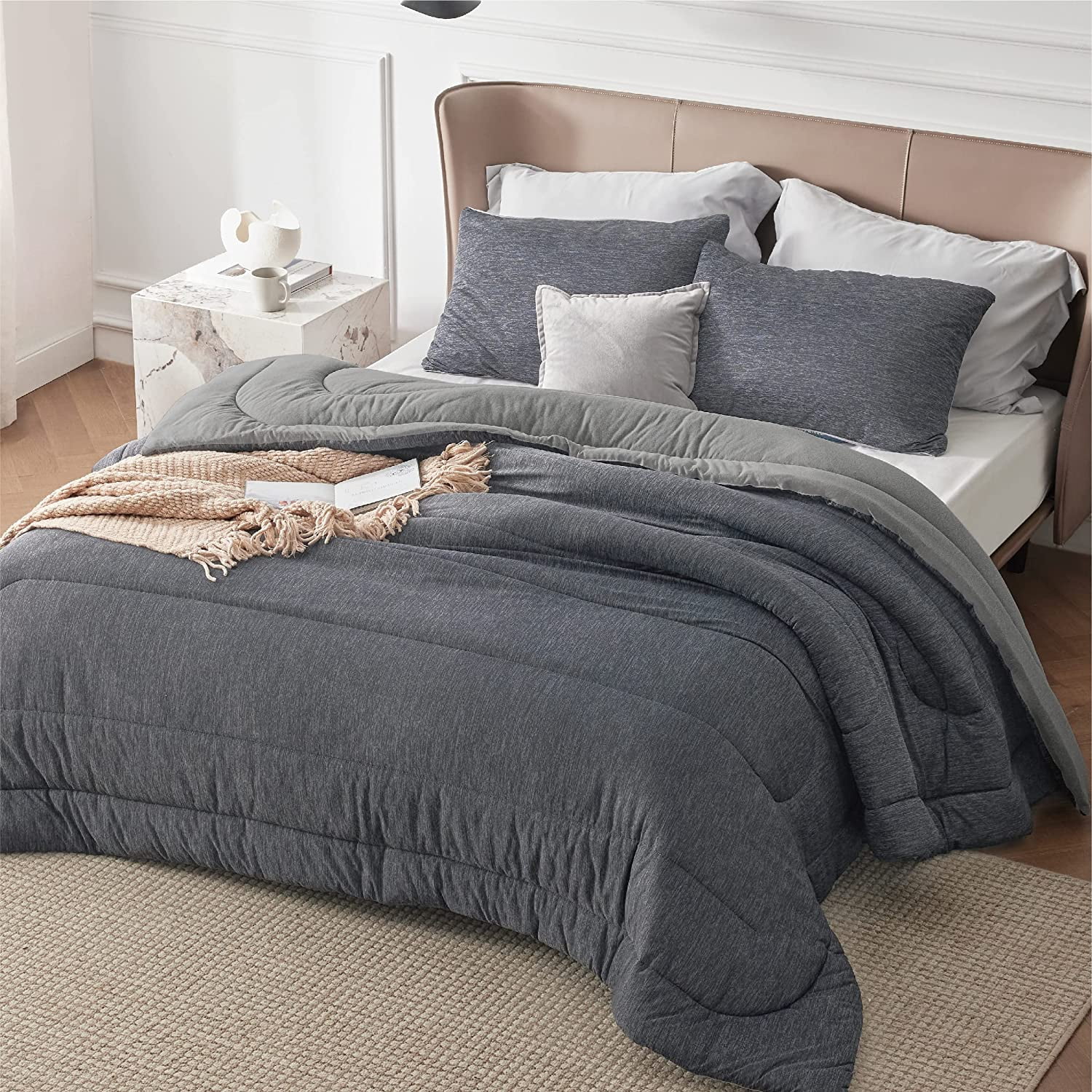 Cozy Comfort Dark Grey Queen Comforter Set Warm & Cooling Bed Set