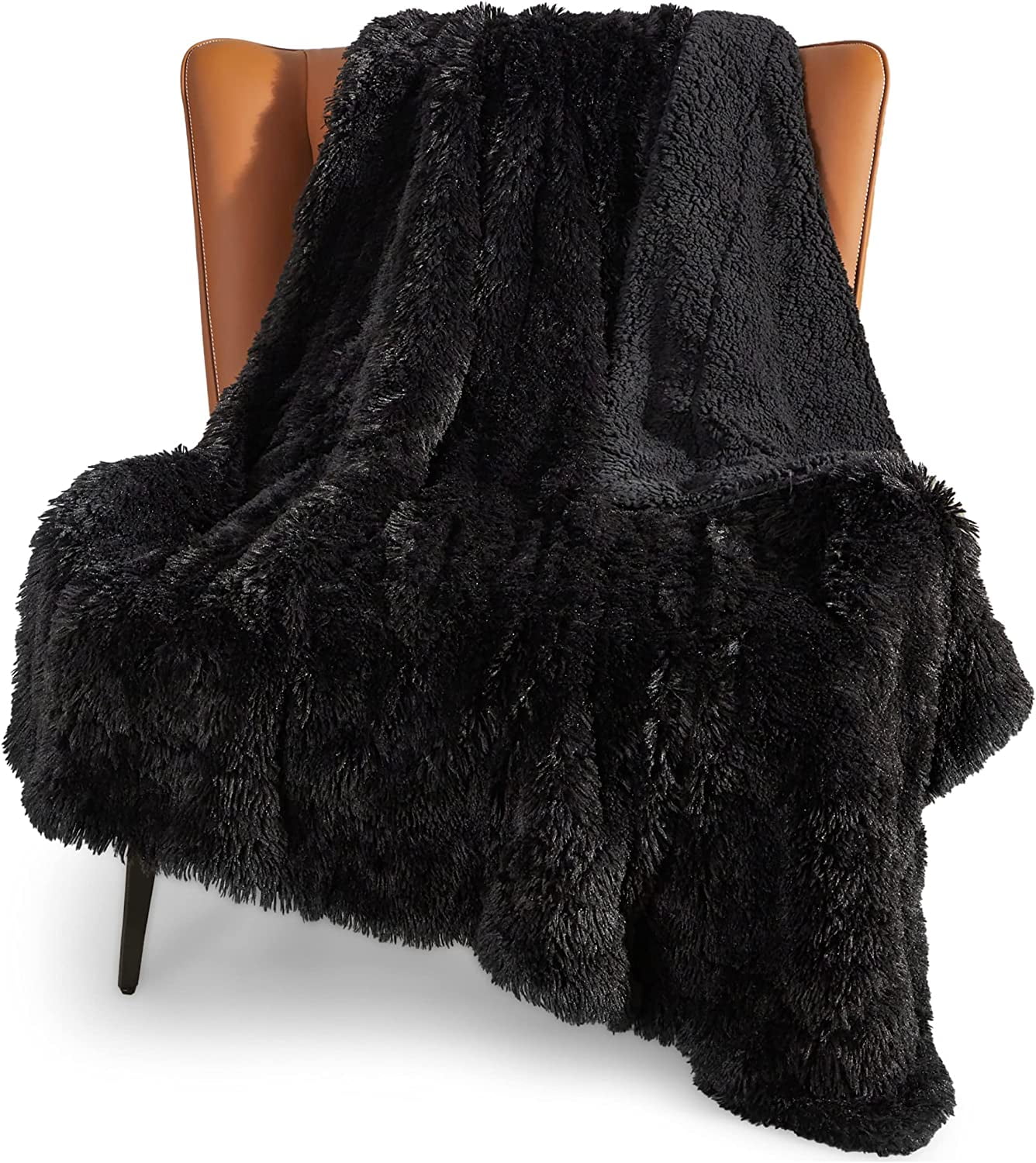 Bedsure Faux Fur Fuzzy Black Throw Blanket Fluffy Blankets & Throws Shaggy Faux Fur Blanket