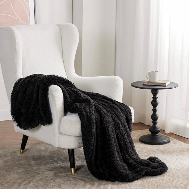 Bedsure Faux Fur Throw Blankets Black Fluffy Blankets & Throws Shaggy