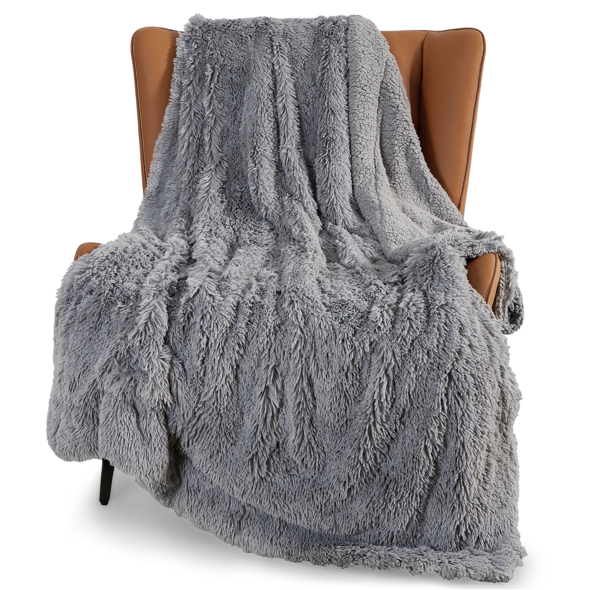 Bedsure Faux Fur Throw Blankets Grey Fluffy & Throws Shaggy Blanket