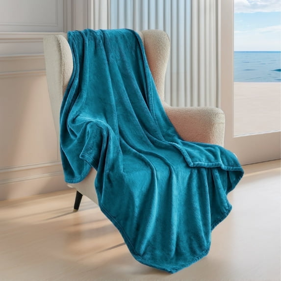Cozy Comfort Flannel Fleece Teal Bed Blanket, Twin, 260GSM Thicker & Softer Lightweight & Airy Giftable