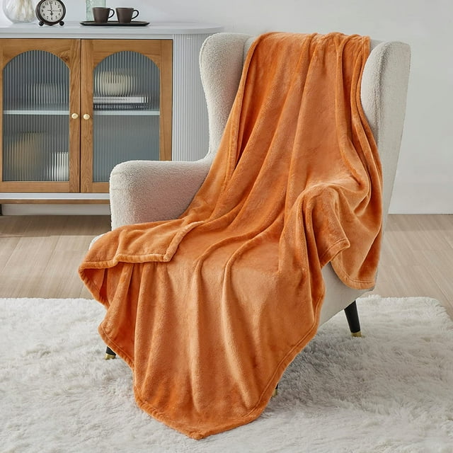 Bedsure Fleece Blanket Twin Blanket Orange 300Gsm Soft Lightweight