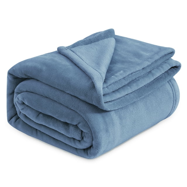 Bedsure Fleece Queen Blanket Washed Blue Soft Lightweight Plush Fuzzy