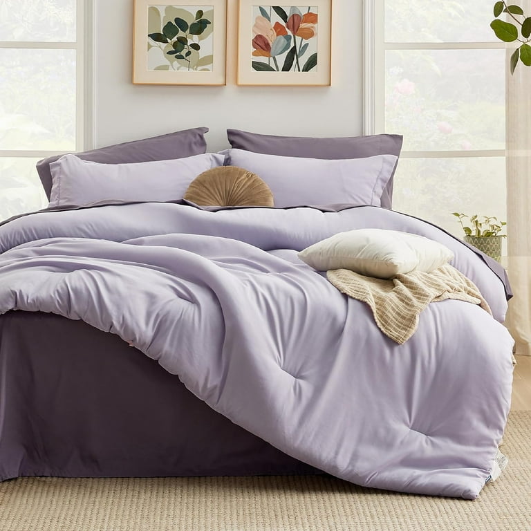 Cozy Comfort Full Size Comforter Set Lavender 7 Pieces Soft Bedding Sets with Comforter Sheets Pillowcases Shams All Season Boho Bed in a Bag