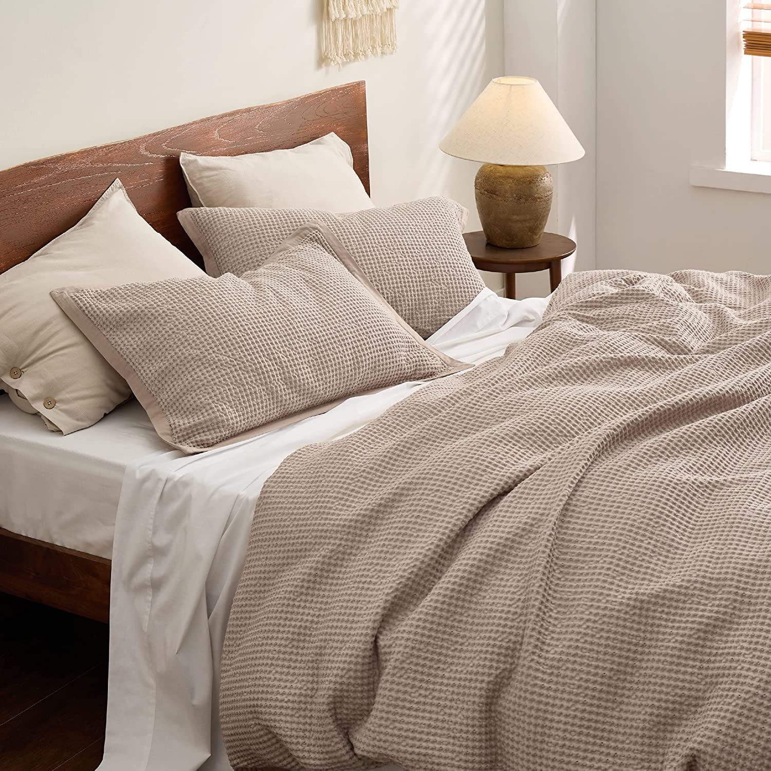 Bedsure King 100 Cotton Waffle Weave Khaki Duvet Cover , Soft and Breathable for All Season