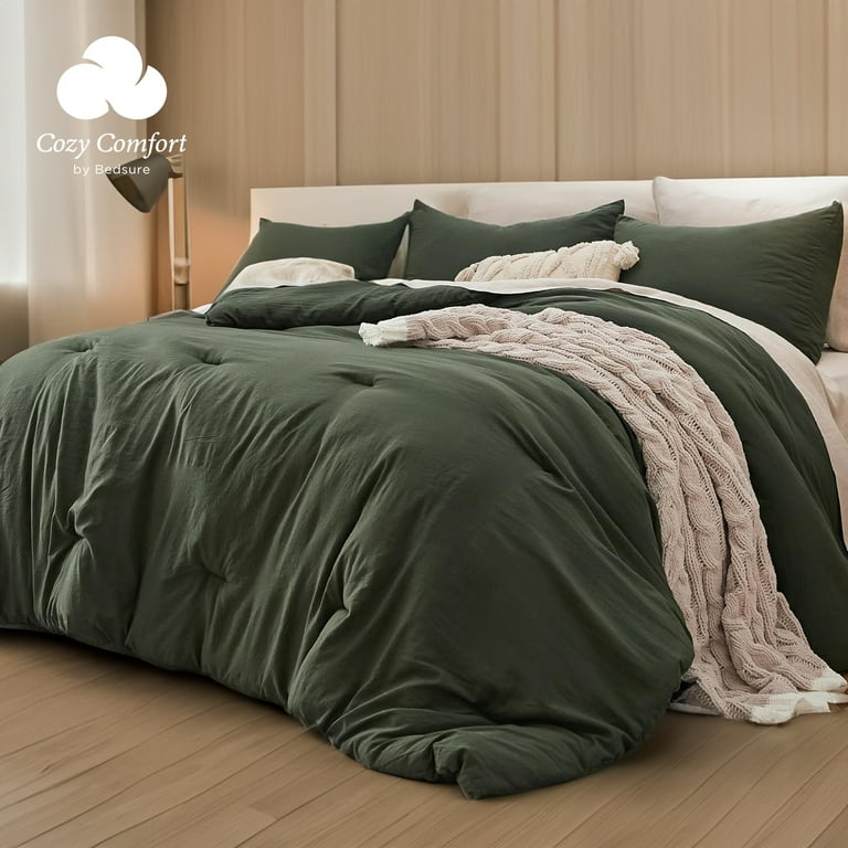 Cozy Comfort 3 Pieces Comforter Bedding Set 1 Lightweight Prewashed Comforter and 2 Pillowcases King Dark Green