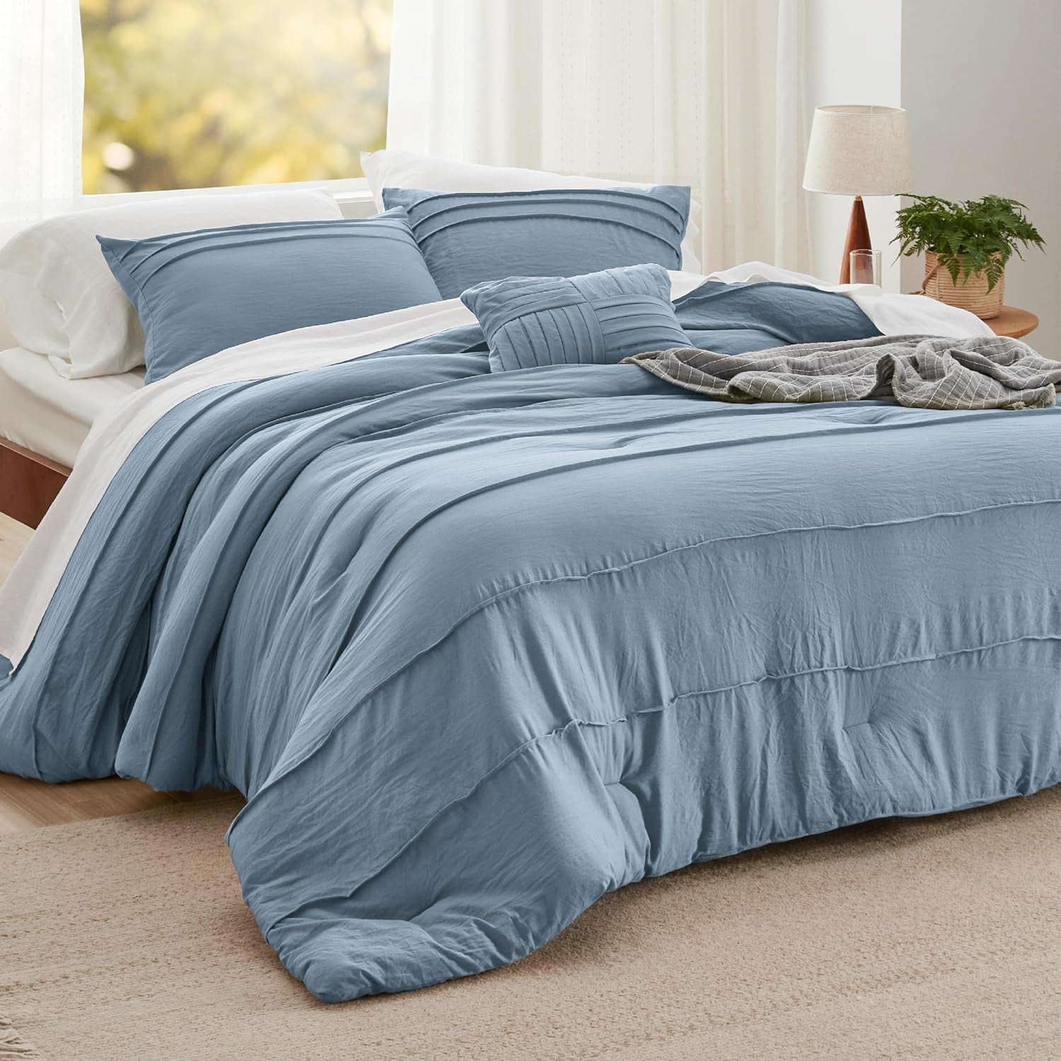 Cozy Comfort Light Blue Twin Comforter Set 3 Pieces Pinch Pleat Bed