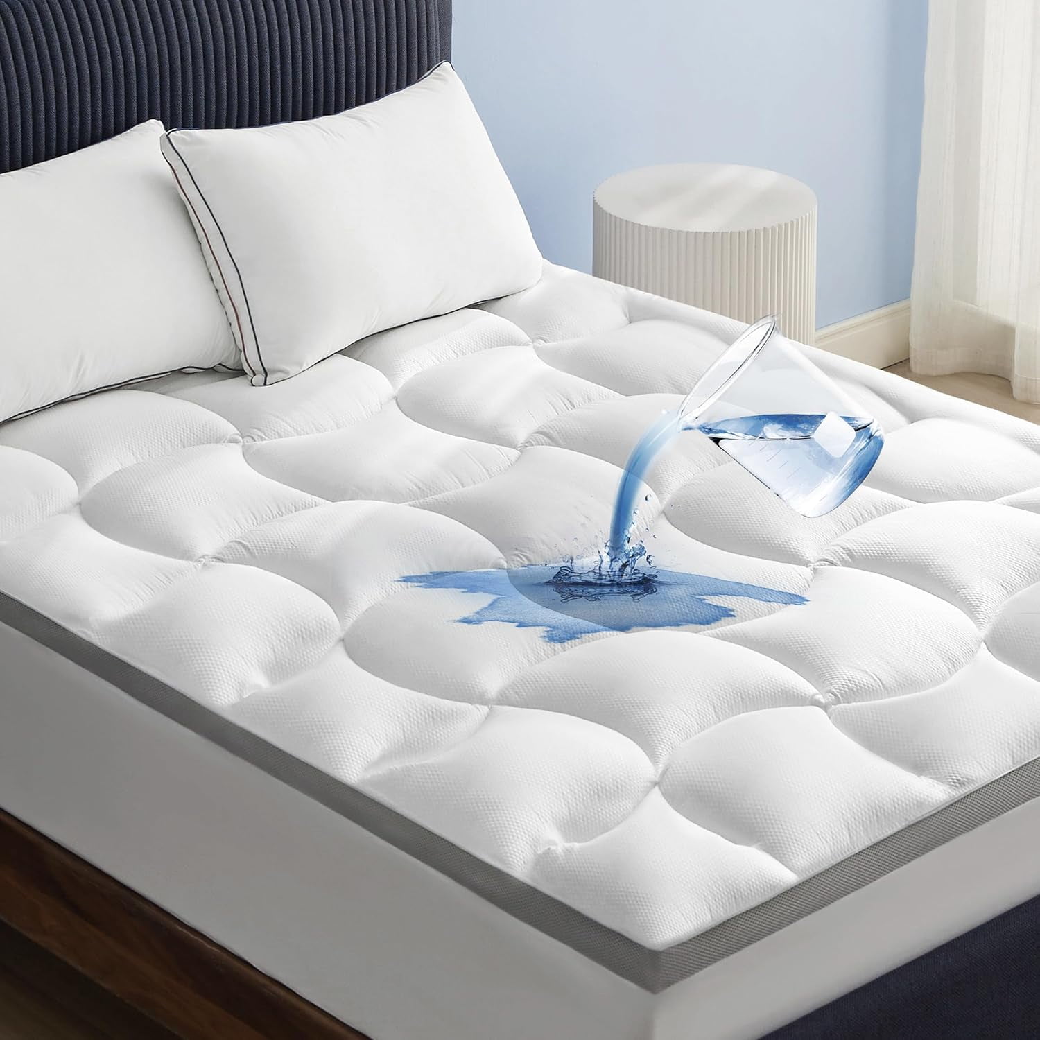 INGALIK Queen Mattress Pad 400TC Cotton Quilted Fitted Protector 8 21 Deep Pocket Cooling Topper 60x80