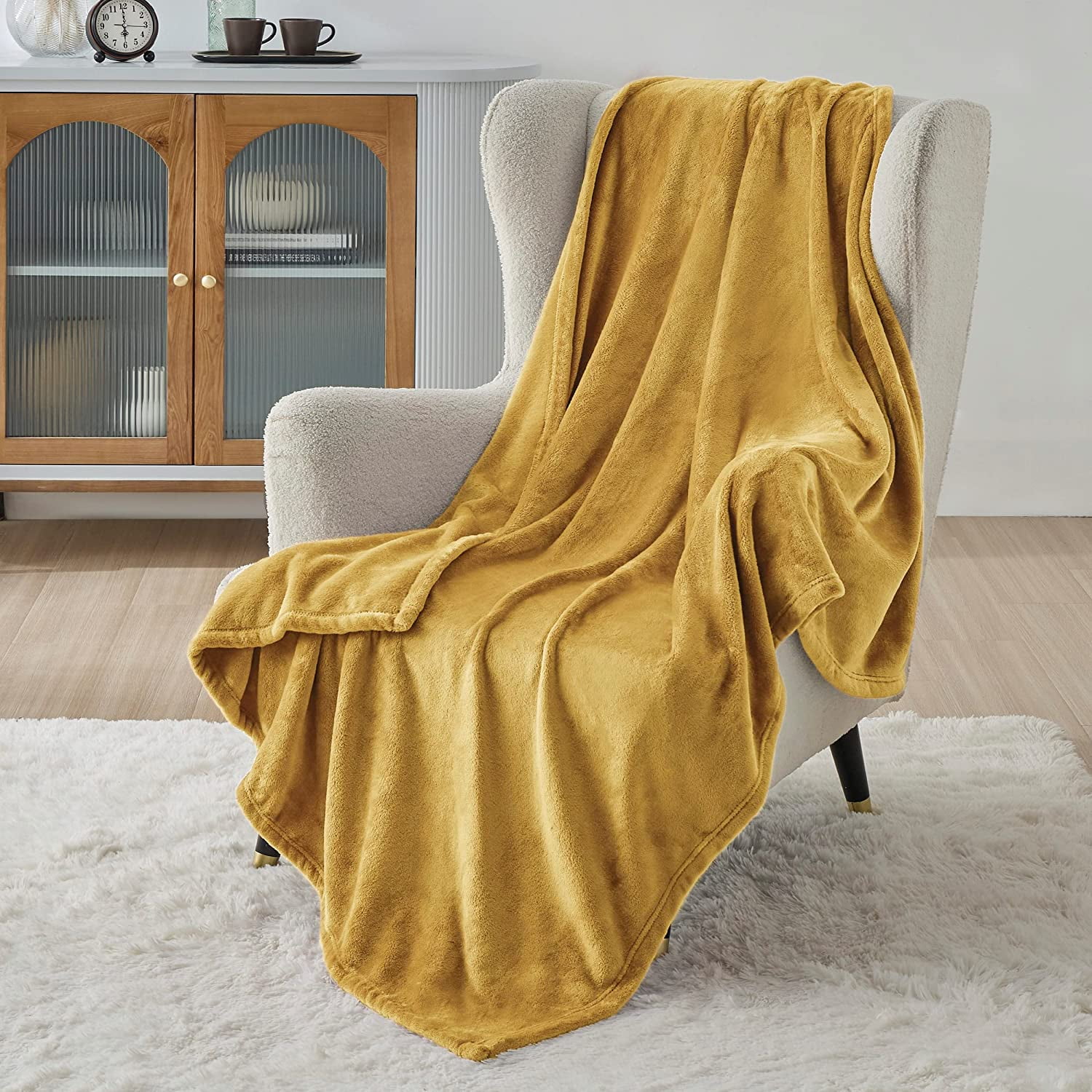 Bedsure Flannel Fleece Blanket - Mustard Yellow, Lightweight, Soft ...