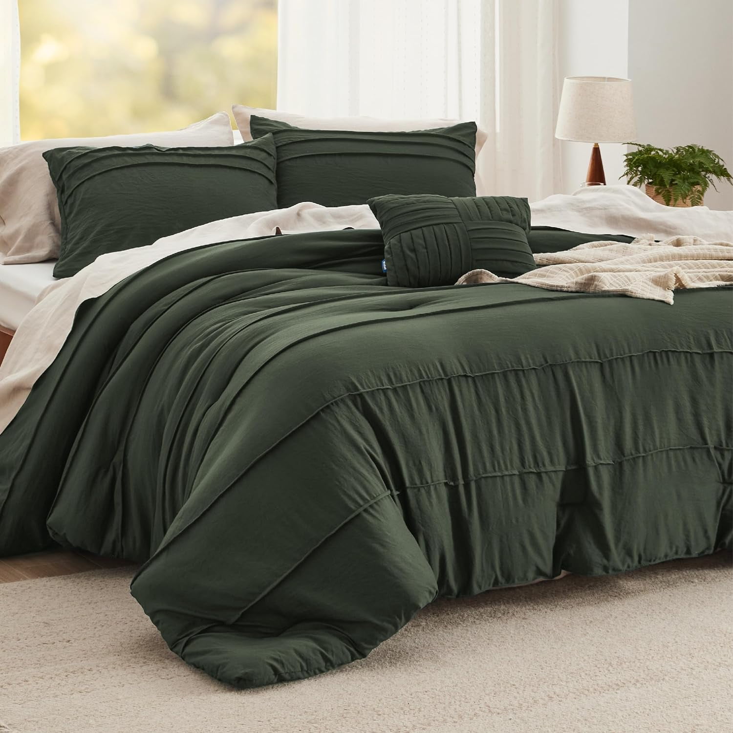 Cozy Comfort Olive Green Queen Comforter Set 4 Pieces Pinch Pleat Bed