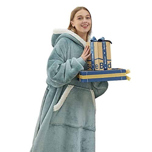 Bedsure Ovesized Side Split and Belt Wearable Blanket Hoodie, Long Sherpa  Fleece Blanket Sweatshirt with Warm Big Hood, Light Green, Small -  Walmart.com