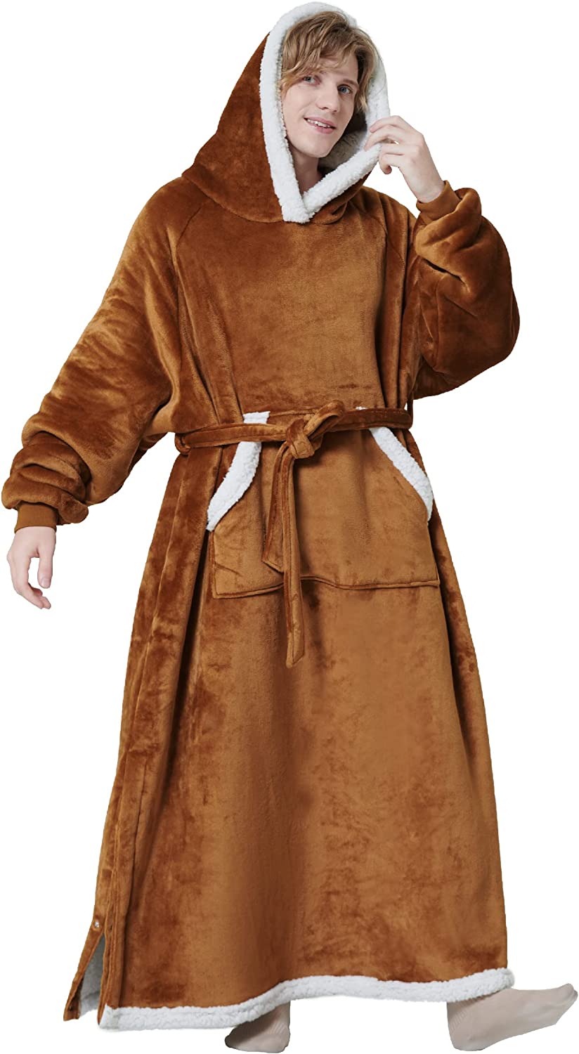 Bedsure Ovesized Wearable Blanket Hoodie, Long Sherpa Fleece Blanket