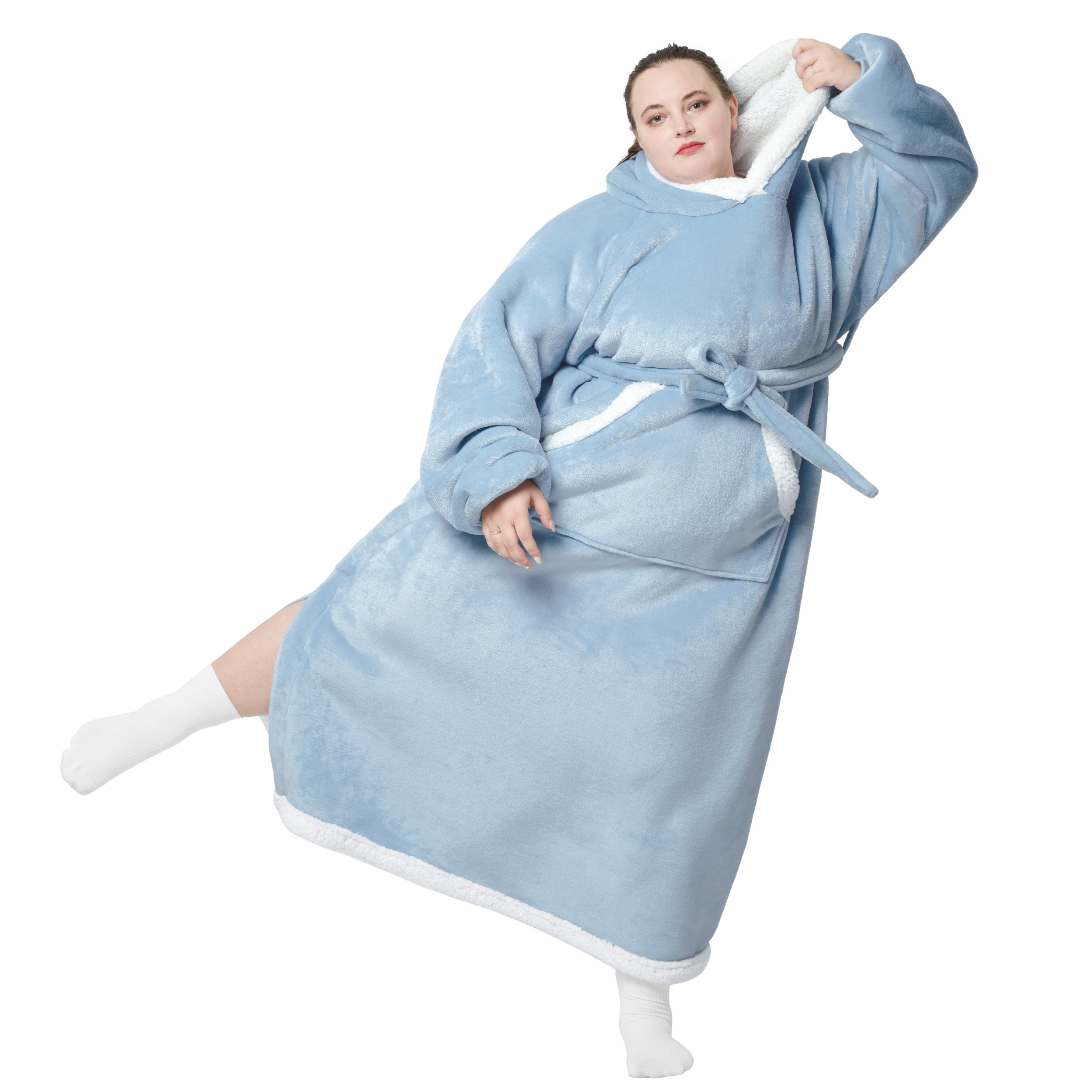 Bedsure Ovesized Wearable Blanket Hoodie, Long Sherpa Fleece Blanket