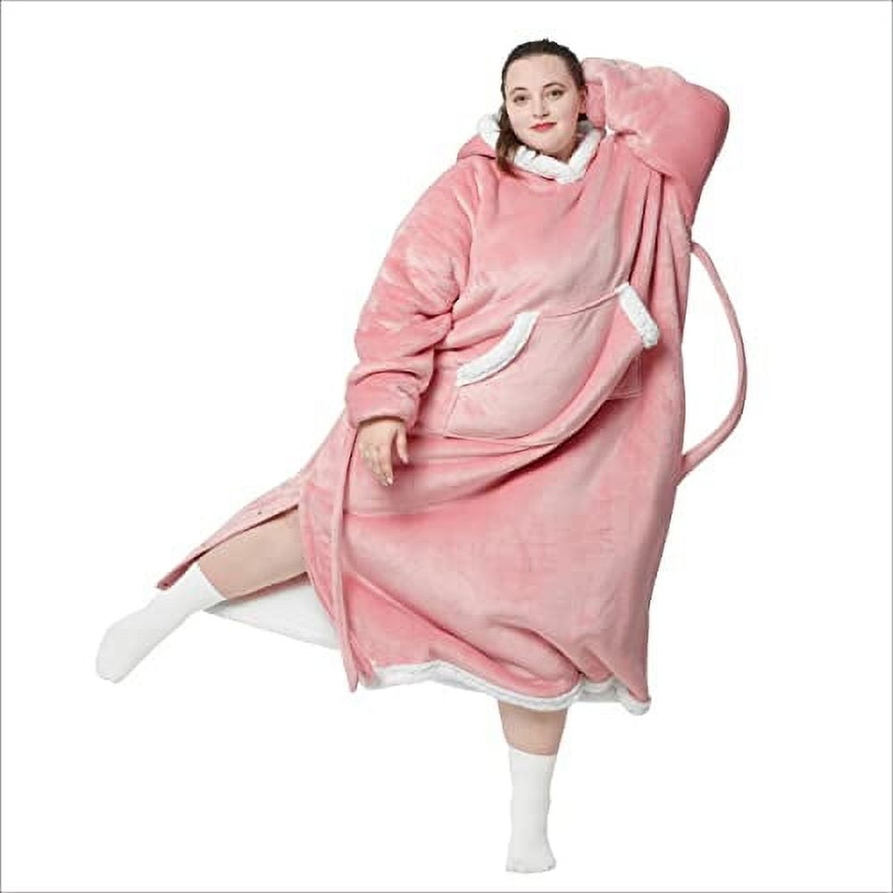 Bedsure Ovesized Wearable Blanket Hoodie, Long Sherpa Fleece Blanket  Sweatshirt, with Warm Big Hood, Side Split and Belt, Pink, Oversize -  Walmart.com