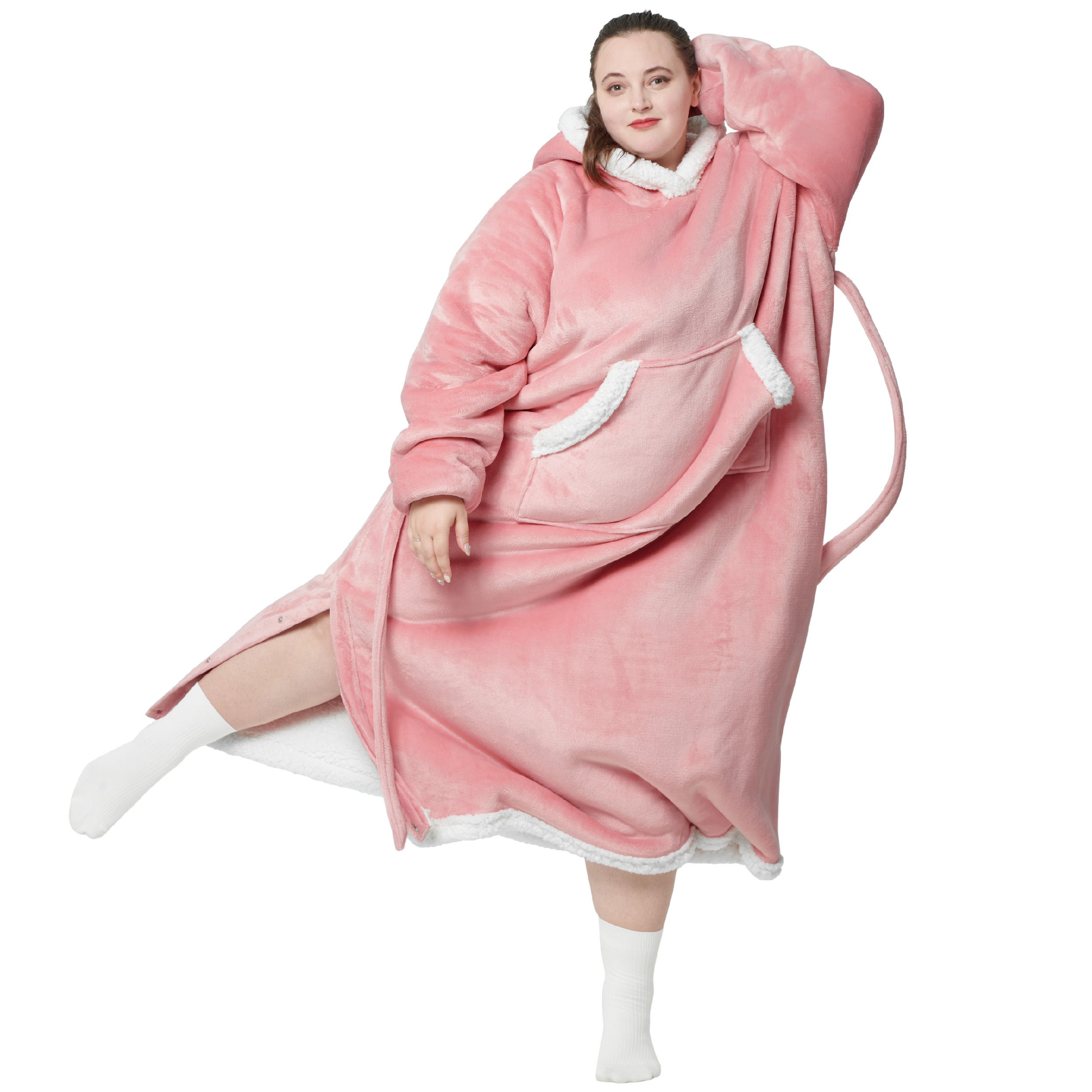 Bedsure Ovesized Wearable Blanket Hoodie, Long Sherpa Fleece Blanket