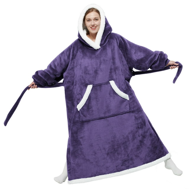 Bedsure Ovesized Wearable Blanket Hoodie Side Split and Belt, Long
