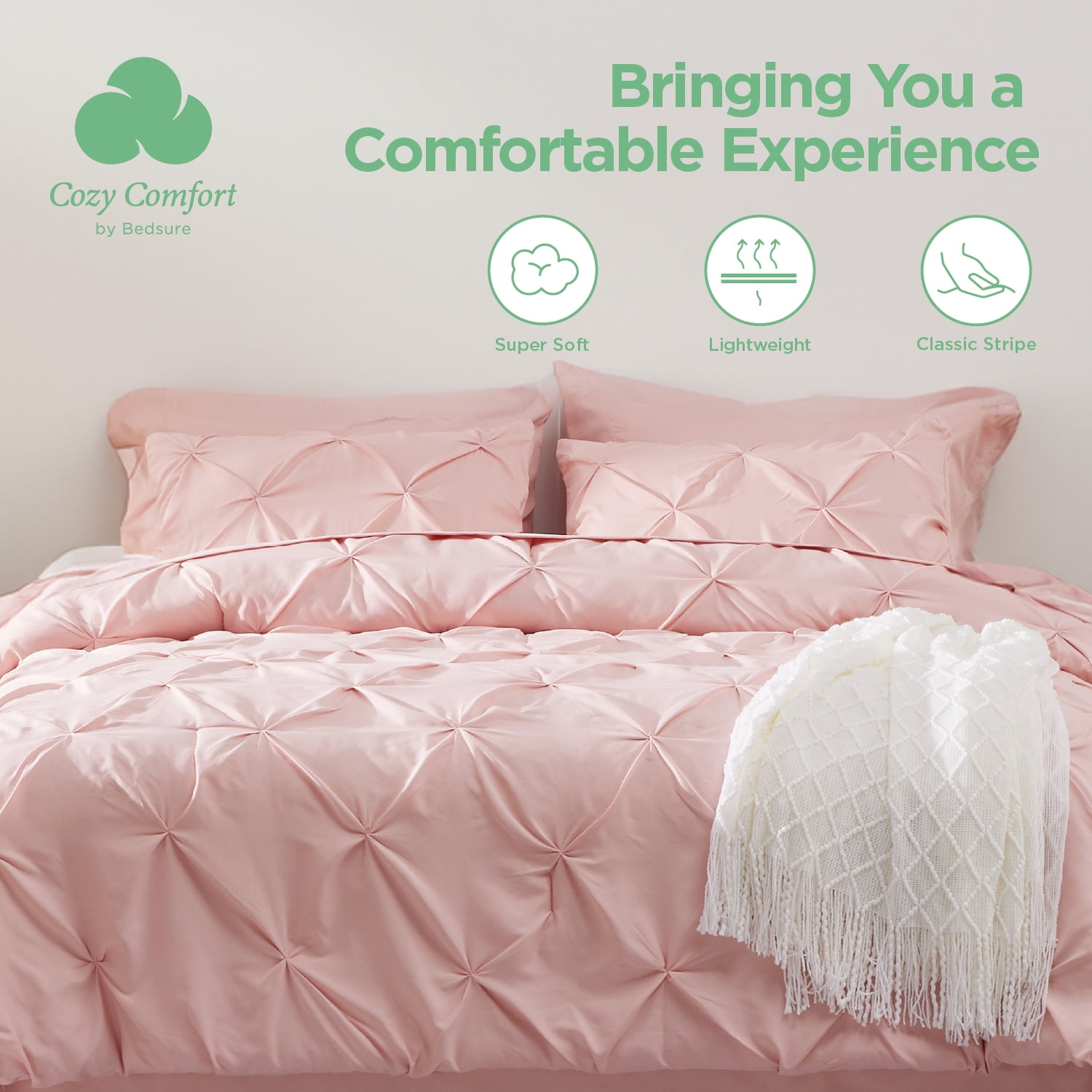 Cozy Comfort Pink Twin Comforter Set 5 Pieces Pintuck Bed in a bag with Comforters Sheets Pillowcases Shams