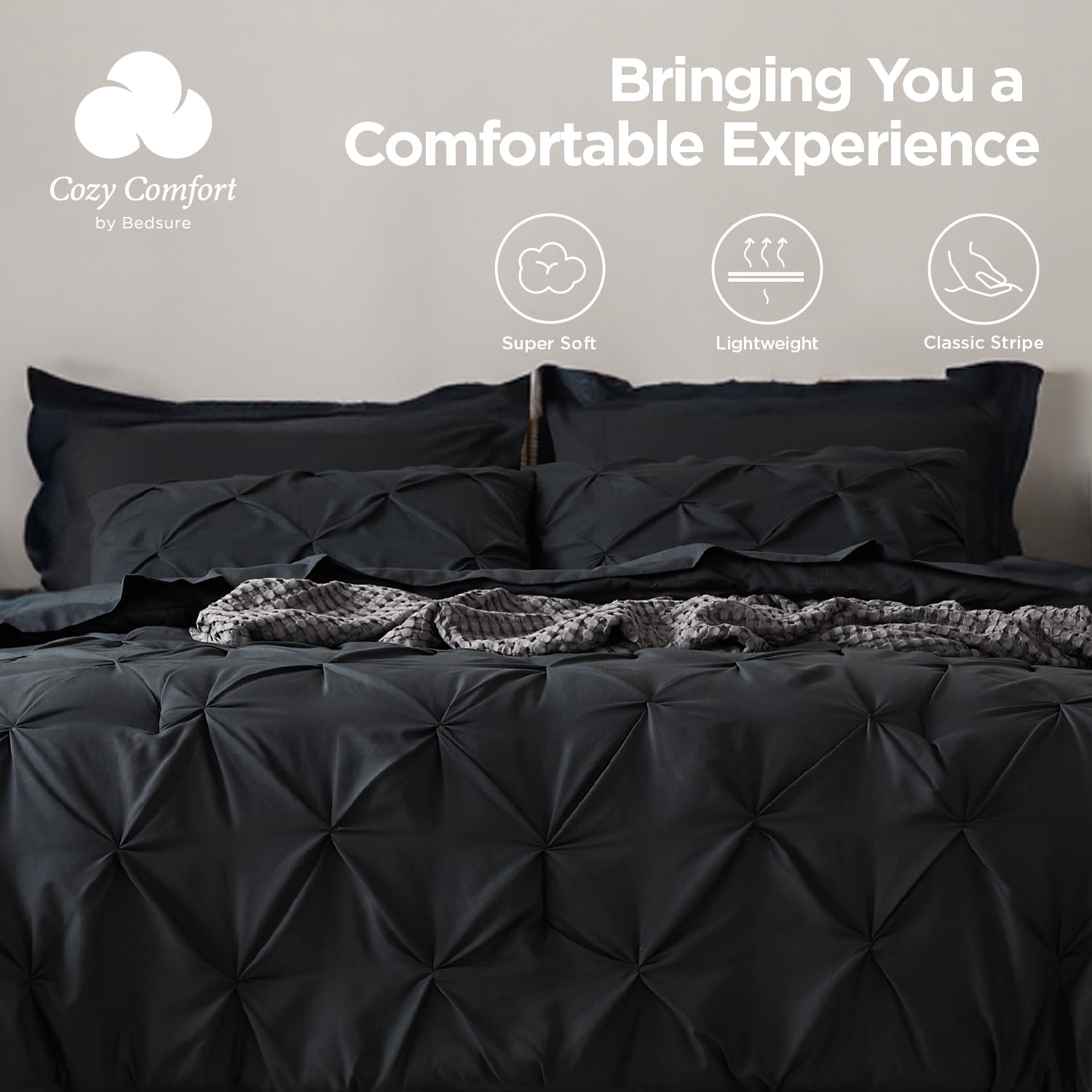 Black Microfiber Full Down Alternative Comforter Set