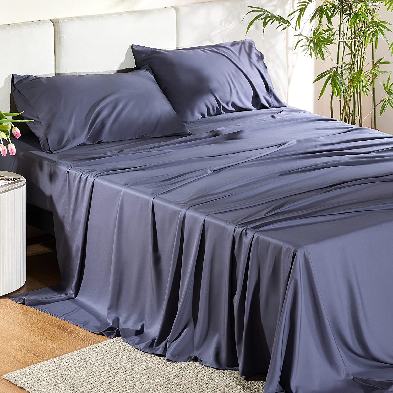 Cosy House Collection Luxury Sheets - Blend of Rayon Derived from Bamboo -  Cooling & Breathable, Silky Soft, 16-Inch Deep Pockets - 4-Piece Bedding