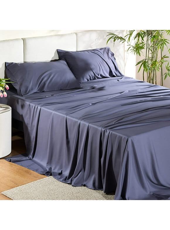 Bedsure Queen Cooling Bed Sheets Set, Rayon Made from Bamboo, Hotel Luxury Silky Breathable Bedding Sheets & Pillowcases, Grey