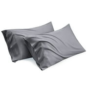 Bedsure Queen Cooling Pillow Cases - Rayon Derived from Bamboo, Gray Set of 2, with Envelope Closure