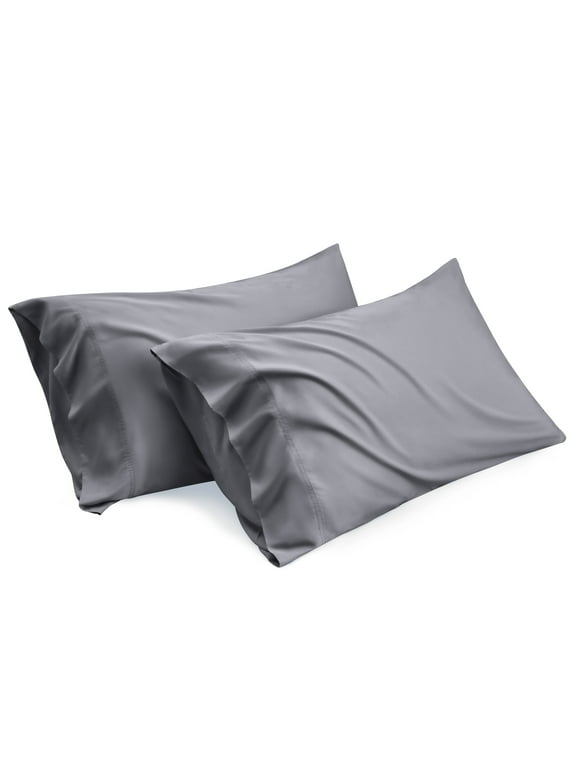 Bedsure Queen Cooling Pillow Cases - Rayon Derived from Bamboo, Gray Set of 2, with Envelope Closure