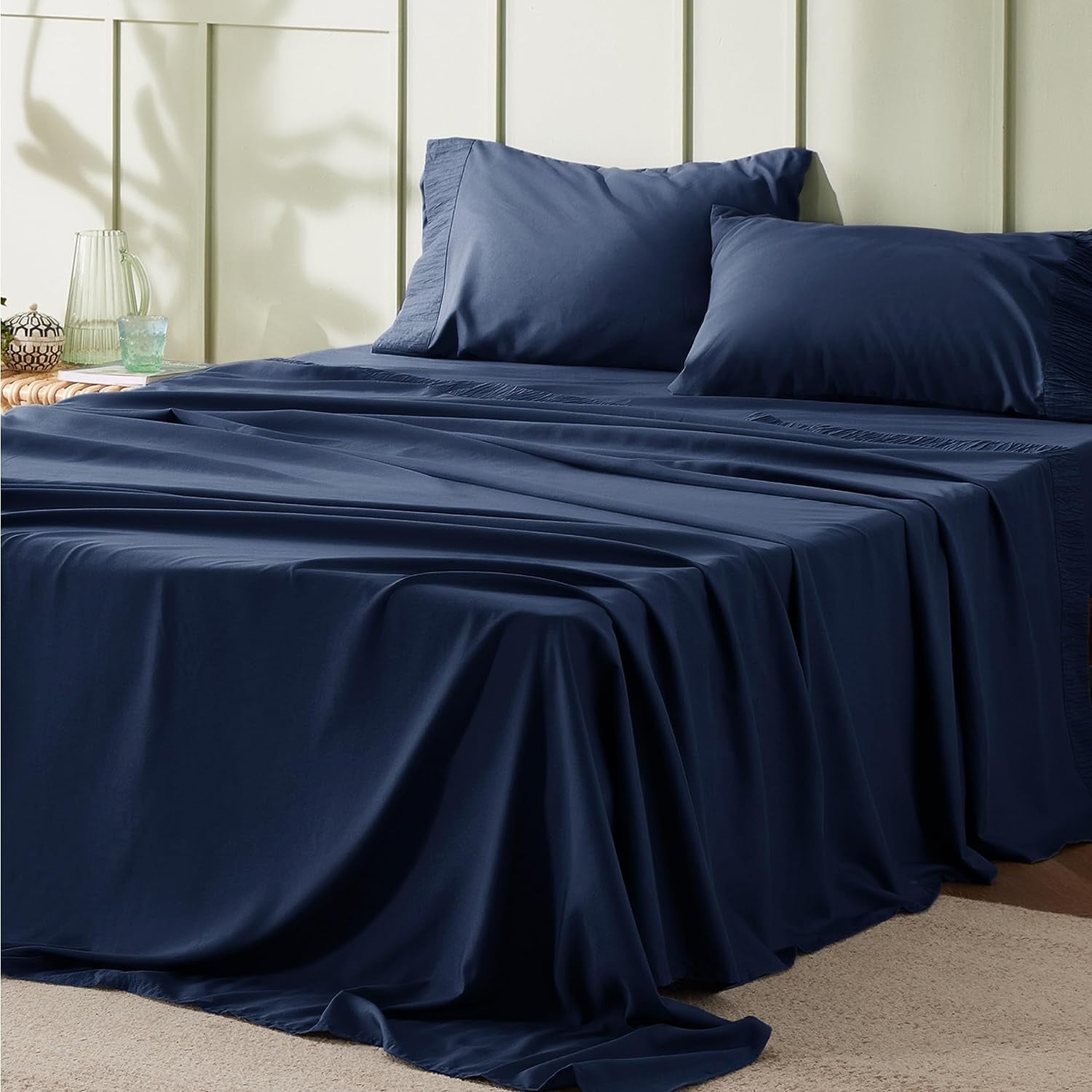 Cozy Comfort Queen Sheet Set - Soft Sheets for Queen Bed, 4 Pieces Navy