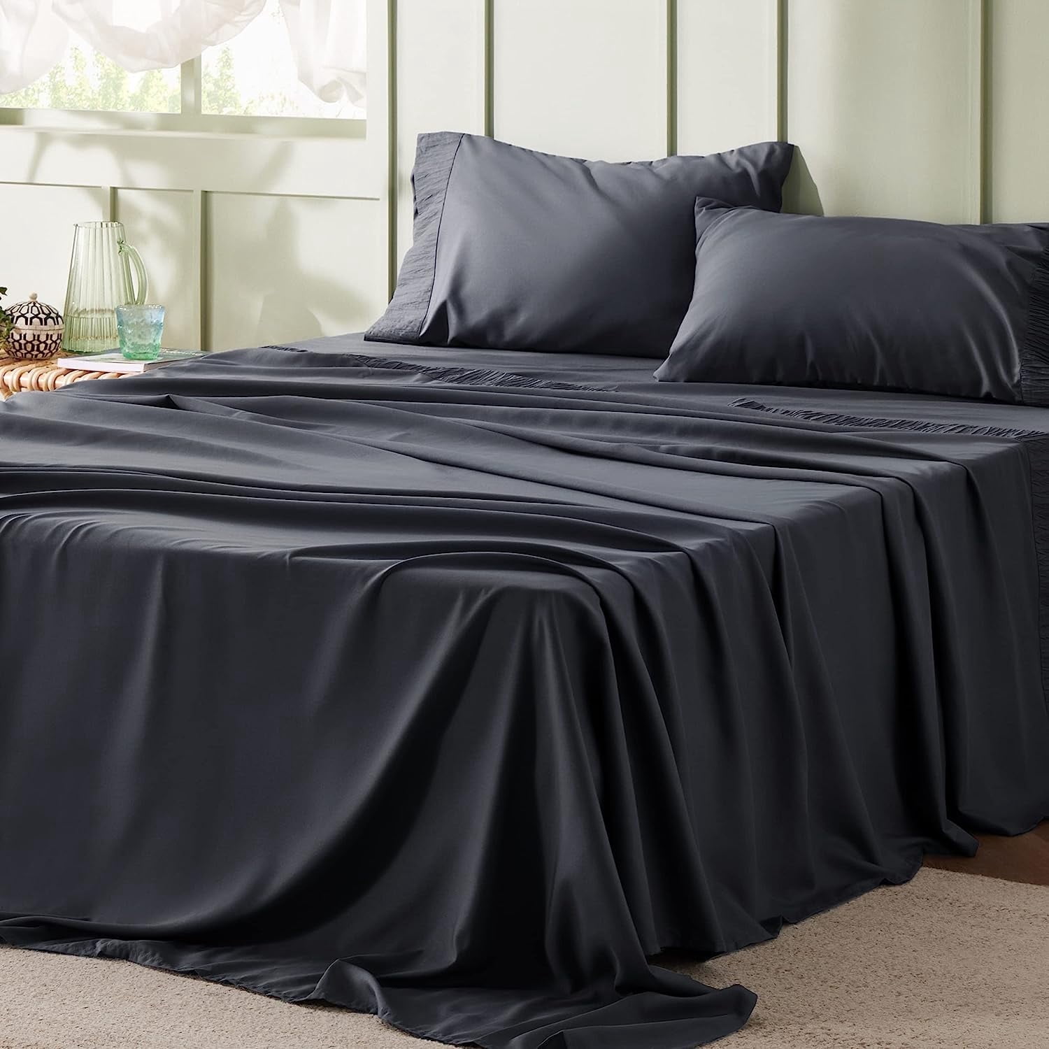 Cozy Comfort Queen Sheets Grey - Soft Sheets for Queen Size Bed, 4 Pieces Hotel Luxury Queen Sheet Set, Easy Care Polyester Microfiber Cooling Bed Sheet Set