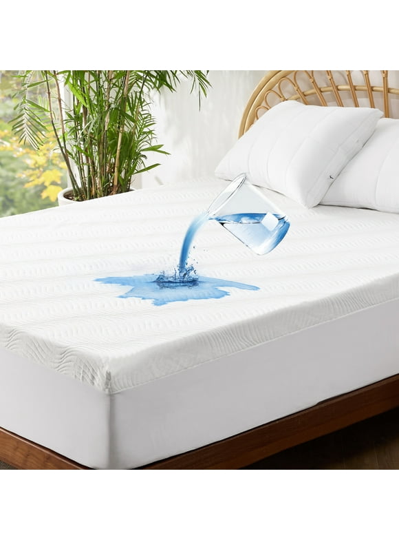 Bedsure Queen Waterproof Mattress Protector, Rayon Derived from Bamboo Cooling Mattess Cover, Breathable Soft Mattress Pad Cover 15''-21" Deep Pocket