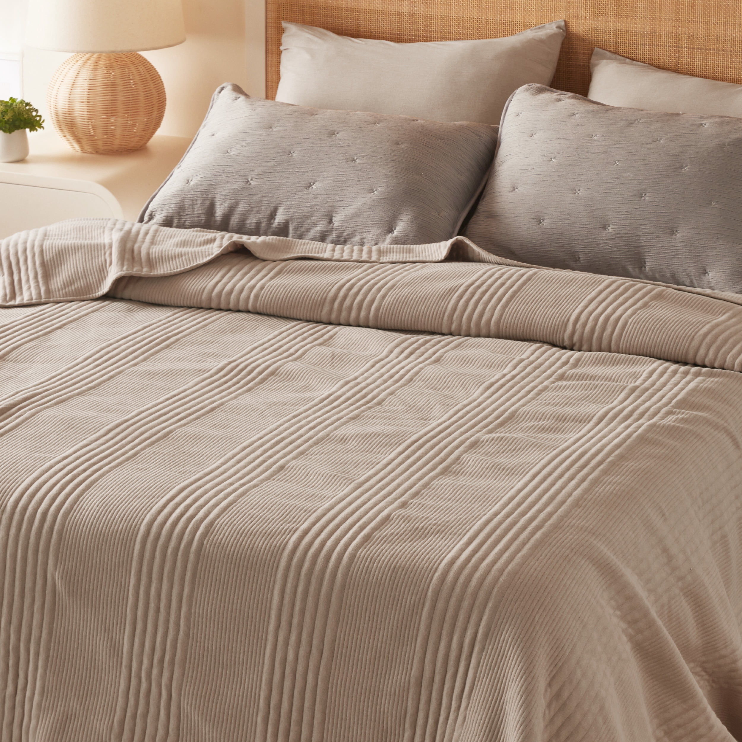 Cozy Comfort Quilted Cotton Modal Blanket Queen, Cozy Warm for all year round, Light Taupe, 90x90 inches