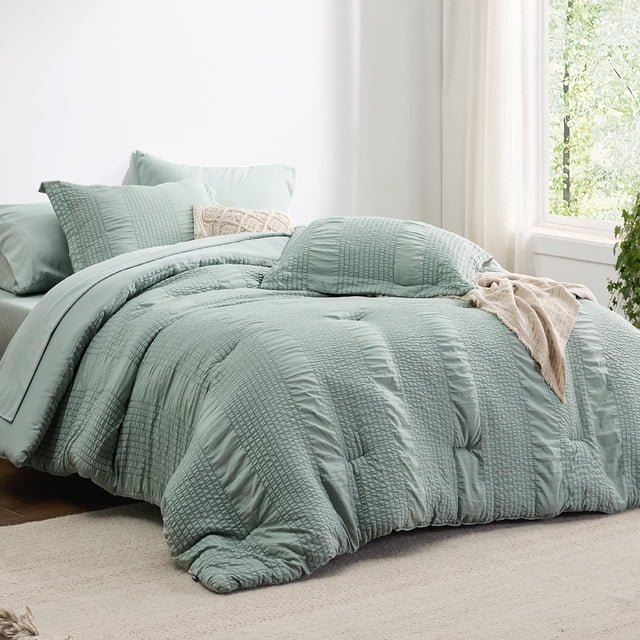 Cozy Comfort Sage Green Queen Size Comforter Set - Bed in a Bag 7 ...