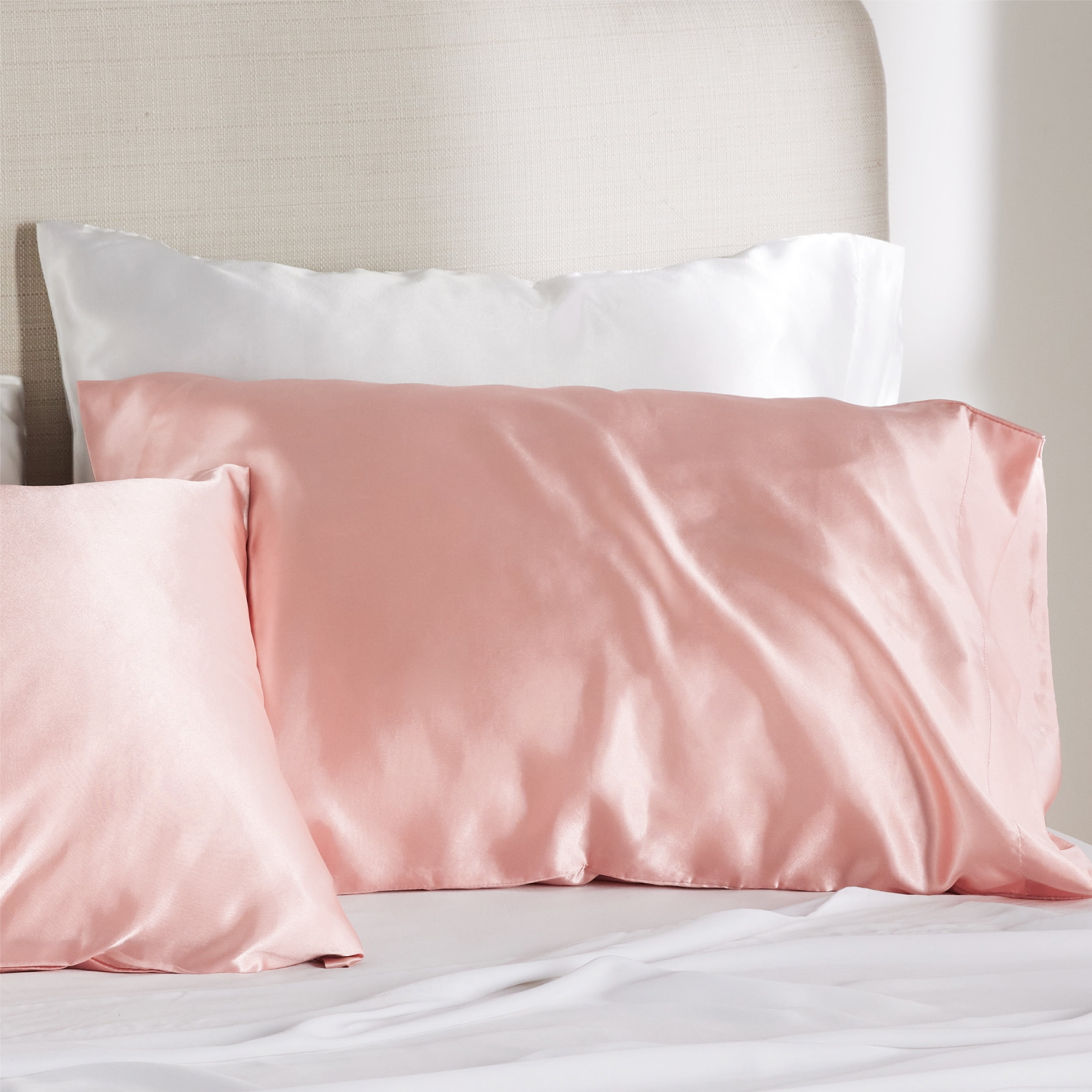 Bedsure Satin Pillowcase 2 Pack King 20x36 with Envelope Closure for Hair  and Skin，Coral 
