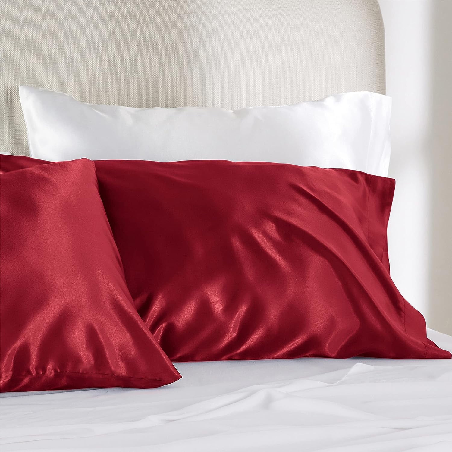 Bedsure Satin Pillowcase 2 Pack Queen with Envelope Closure for Hair