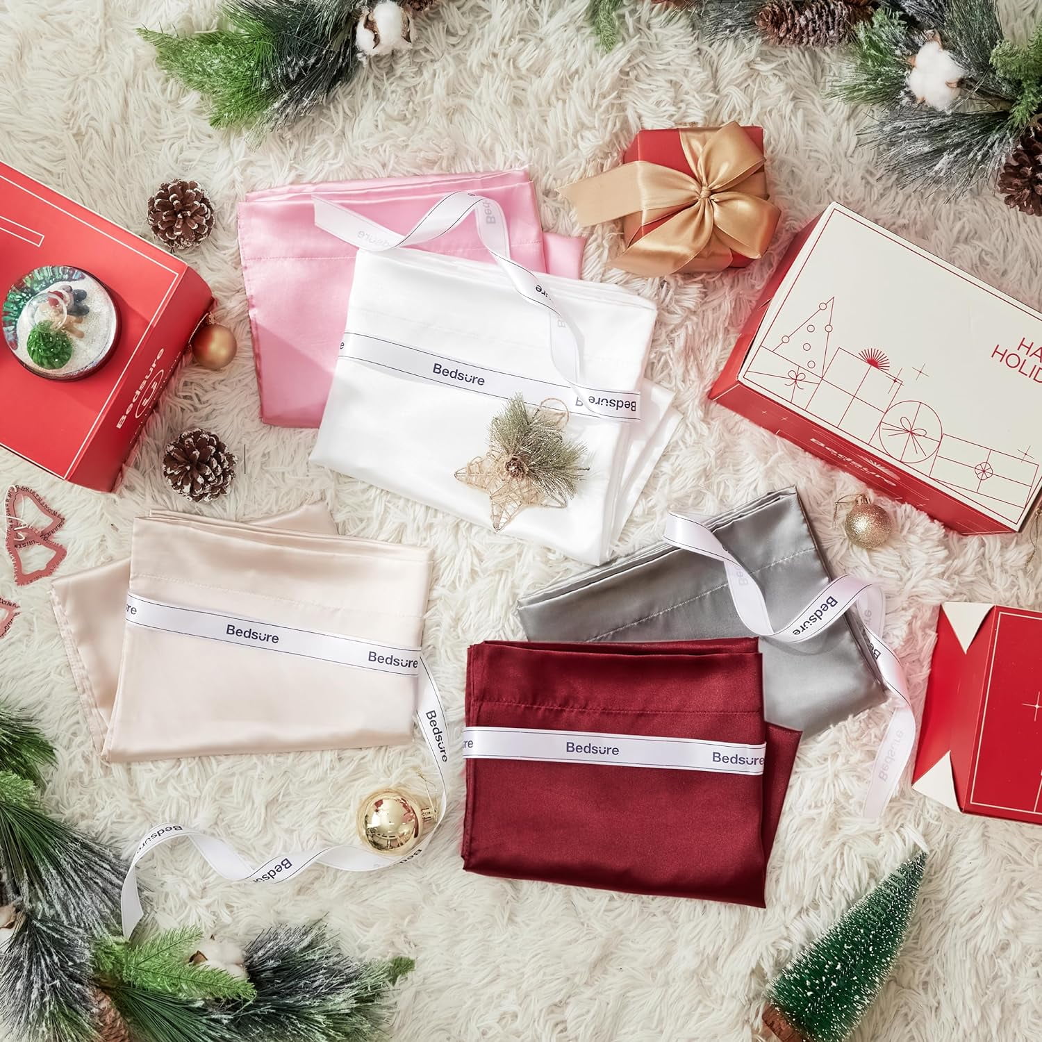 Bedsure Satin Pillowcase 2 Pack Queen with Envelope Closure for Hair