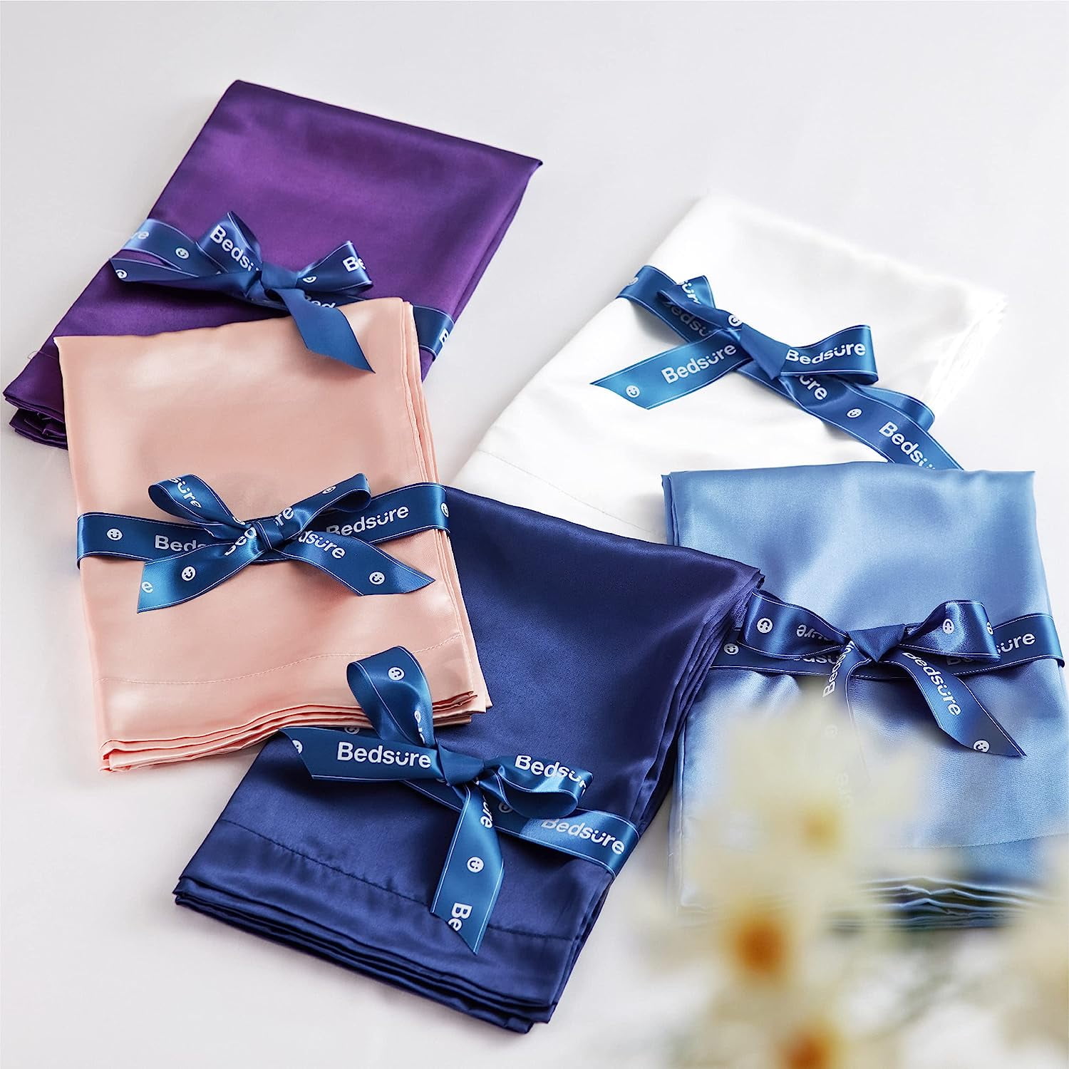 Bedsure Satin Pillowcase 2 Pack Queen with Envelope Closure for Hair