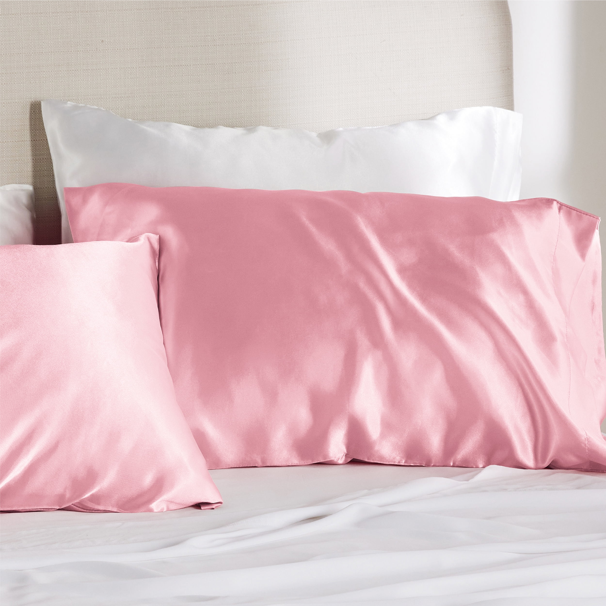 Bedsure Satin Pillowcase 2 Pack Queen with Envelope Closure for Hair and  Skin，Pink 