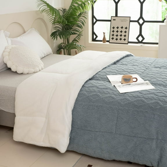 Shabby Elegance Tufted Boho Comforter, Sherpa Fleece Fuzzy Soft Cozy Comforter