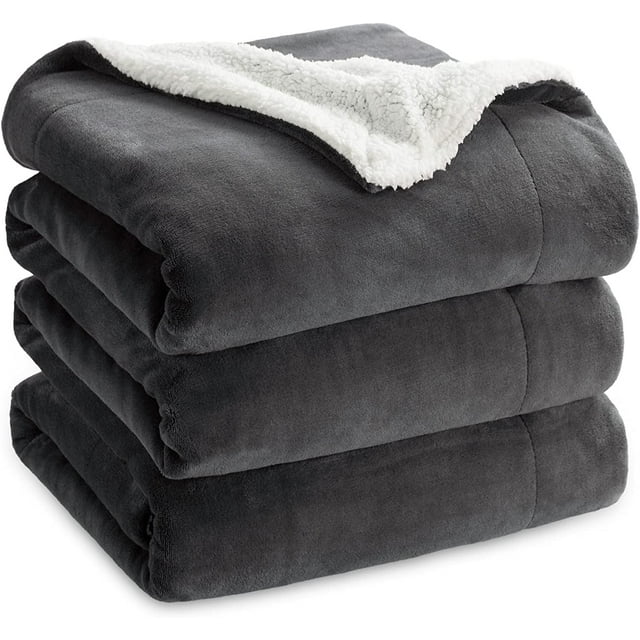 Bedsure Sherpa Fleece King Blanket Charcoal Thick Warm Blankets, Soft