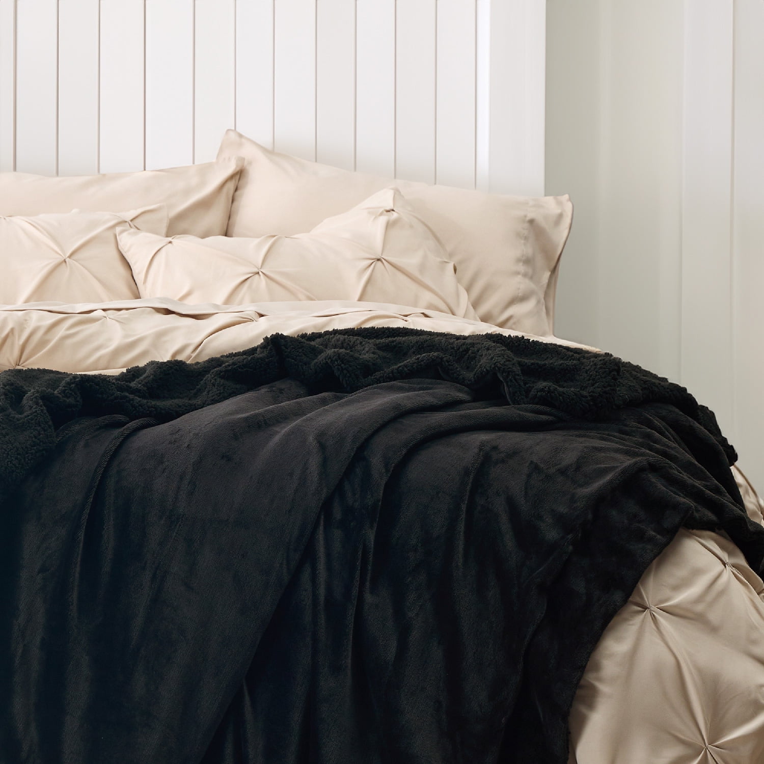 Cozy Comfort Sherpa Fleece King Size Black - Thick and Warm, Soft Fuzzy Blanket, 108x90 inches