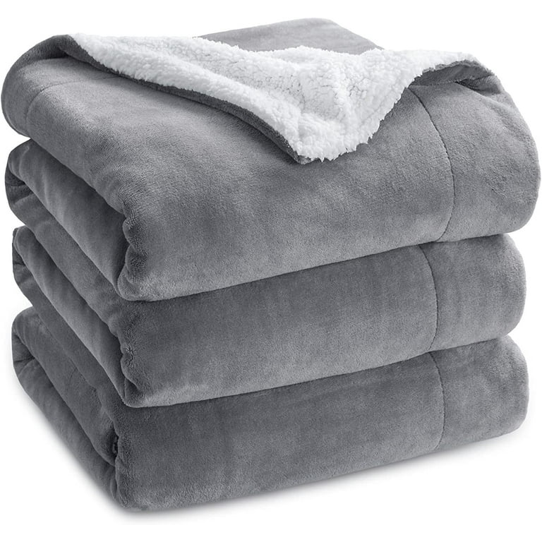 Bedsure Sherpa Fleece King Size Blanket Grey Thick and Warm