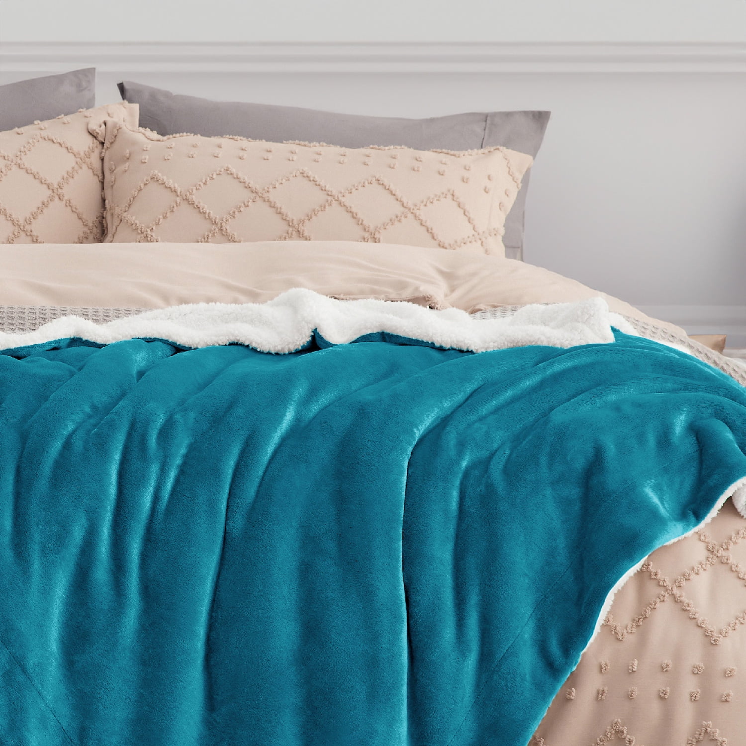 Bedsure Winter Fluffy Plush Sherpa Fleece King Size Blanket Thick Warm Soft Teal 108x90 Inches Walmart