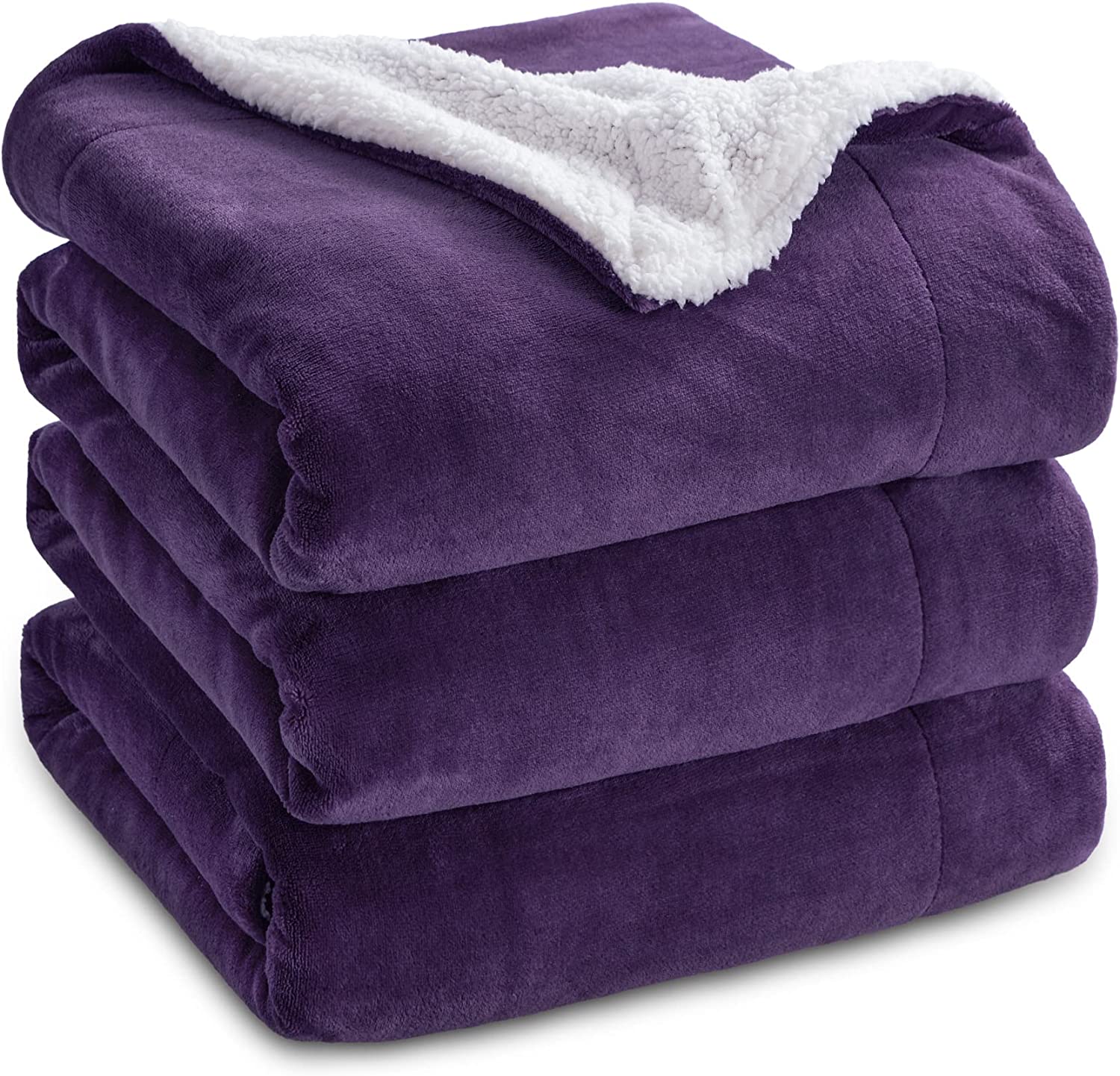 Bedsure Sherpa Fleece Blanket Twin Size Purple Reversible Plush Throw